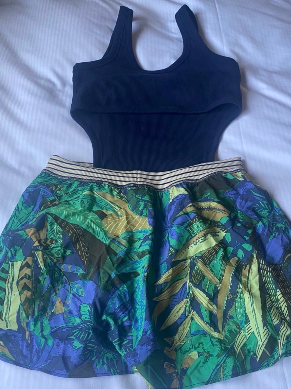 aerie Navy Ribbed Tank with Tropical Print Skirt - Picture 3 of 7